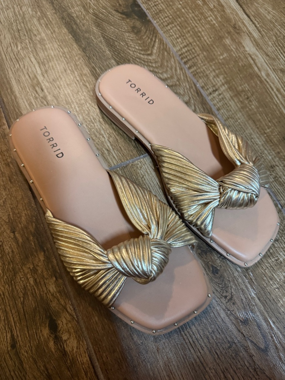7WW torrid Metallic Gold Knotted Slide Sandals